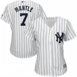 New York Yankees #7 Mickey Mantle White Strip Womens Fashion Stitched MLB Jersey