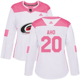 Adidas Carolina Hurricanes #20 Sebastian Aho White/Pink Authentic Fashion Womens Stitched NHL Jersey