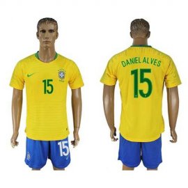 Brazil #15 Daniel Alves Home Soccer Country Jersey