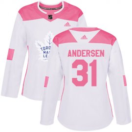 Adidas Toronto Maple Leafs #31 Frederik Andersen White/Pink Authentic Fashion Womens Stitched NHL Jersey