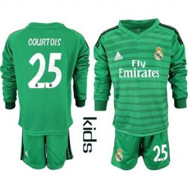 Real Madrid #25 Courtois Green Goalkeeper Long Sleeves Kid Soccer Club Jersey
