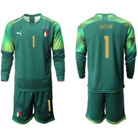 Italy #1 Buffon Army Green Long Sleeves Goalkeeper Soccer Country Jersey
