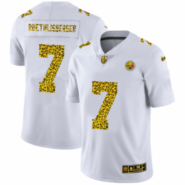 Pittsburgh Steelers #7 Ben Roethlisberger Mens Nike Flocked Leopard Print Vapor Limited NFL Jersey White