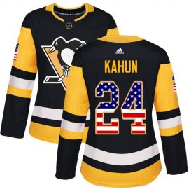 Adidas Pittsburgh Penguins #24 Dominik Kahun Black Home Authentic USA Flag Womens Stitched NHL Jersey