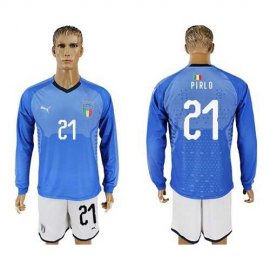 Italy #21 Pirlo Blue Home Long Sleeves Soccer Country Jersey