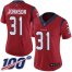 Nike Houston Texans #31 David Johnson Red Alternate Womens Stitched NFL 100th Season Vapor Untouchable Limited Jersey