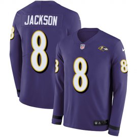 Nike Baltimore Ravens #8 Lamar Jackson Purple Team Color Mens Stitched NFL Limited Therma Long Sleeve Jersey