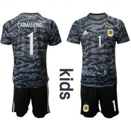 Argentina #1 Caballero Black Goalkeeper Kid Soccer Country Jersey