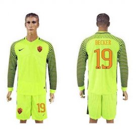 Roma #19 Becker Shiny Green Goalkeeper Long Sleeves Soccer Club Jersey
