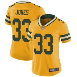 Nike Green Bay Packers #33 Aaron Jones Yellow Womens Stitched NFL Limited Rush Jersey