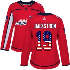 Adidas Washington Capitals #19 Nicklas Backstrom Red Home Authentic USA Flag Womens Stitched NHL Jersey