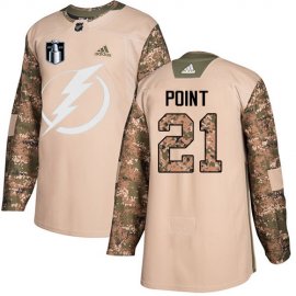 Adidas Tampa Bay Lightning #21 Brayden Point Camo Authentic 2022 Stanley Cup Final Patch Veterans Day Stitched NHL Jersey Mens