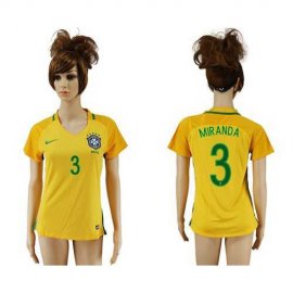 Womens Brazil #3 Miranda Home Soccer Country Jersey
