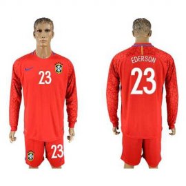 Brazil #23 Ederson Red Goalkeeper Long Sleeves Soccer Country Jersey