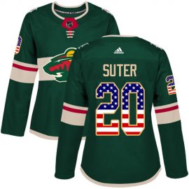 Adidas Minnesota Wild #20 Ryan Suter Green Home Authentic USA Flag Womens Stitched NHL Jersey