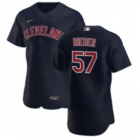 Cleveland Indians #57 Shane Bieber Mens Nike Navy Alternate 2020 Authentic Player MLB Jersey