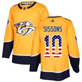 Adidas Nashville Predators #10 Colton Sissons Yellow Home Authentic USA Flag Stitched NHL Jersey
