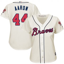Atlanta Braves #44 Hank Aaron Cream Alternate Womens Stitched MLB Jersey