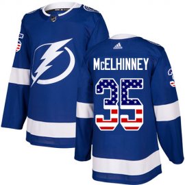 Adidas Tampa Bay Lightning #35 Curtis McElhinney Blue Home Authentic USA Flag Stitched NHL Jersey