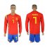 Spain #7 Morata Red Home Long Sleeves Soccer Country Jersey