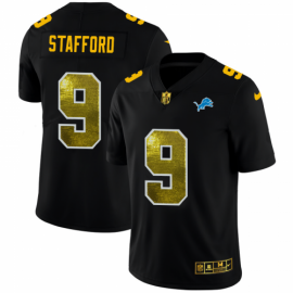 Detroit Lions #9 Matthew Stafford Mens Black Nike Golden Sequin Vapor Limited NFL Jersey