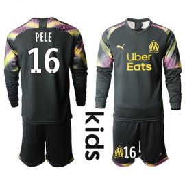 Marseille #16 Pele Black Goalkeeper Long Sleeves Kid Soccer Club Jersey