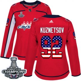 Adidas Washington Capitals #92 Evgeny Kuznetsov Red Home Authentic USA Flag Stanley Cup Final Champions Womens Stitched NHL Jersey