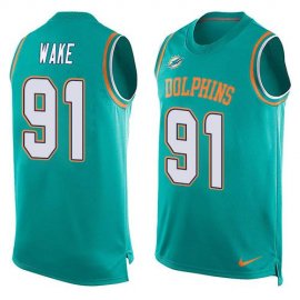Nike Miami Dolphins #91 Cameron Wake Aqua Green Team Color Mens Stitched NFL Limited Tank Top Jersey
