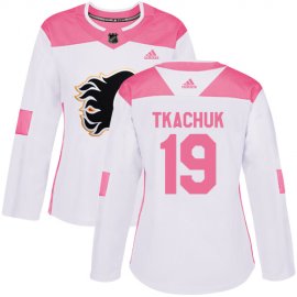 Adidas Calgary Flames #19 Matthew Tkachuk White/Pink Authentic Fashion Womens Stitched NHL Jersey