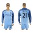 Manchester City #21 Silva Home Long Sleeves Soccer Club Jersey