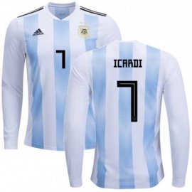 Argentina #7 Icardi Home Long Sleeves Kid Soccer Country Jersey