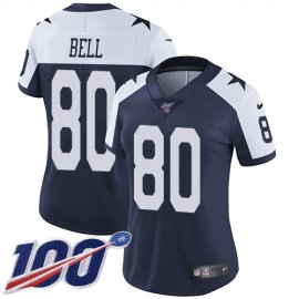 Nike Dallas Cowboys #80 Blake Bell Navy Blue Thanksgiving Womens Stitched NFL 100th Season Vapor Throwback Limited Jersey