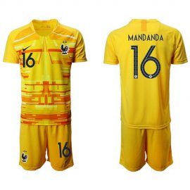 France #16 Mandanda Yellow Goalkeeper Soccer Country Jersey