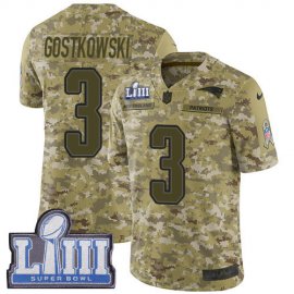 Nike New England Patriots #3 Stephen Gostkowski Camo Super Bowl LIII Bound Mens Stitched NFL Limited 2018 Salute To Service Jersey