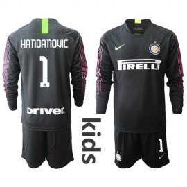 Inter Milan #1 Handanovic Black Goalkeeper Long Sleeves Kid Soccer Club Jersey