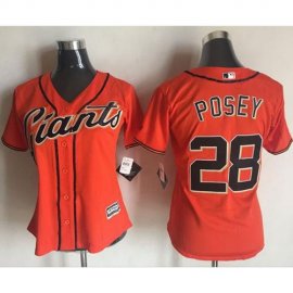 San Francisco Giants #28 Buster Posey Orange Womens Alternate Stitched MLB Jersey