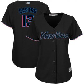 Miami Marlins #13 Starlin Castro Black Alternate Womens Stitched MLB Jersey