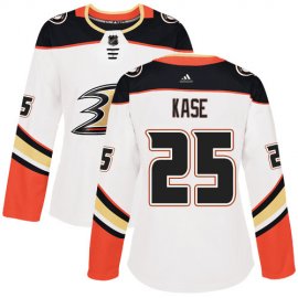 Adidas Anaheim Ducks #25 Ondrej Kase White Road Authentic Womens Stitched NHL Jersey