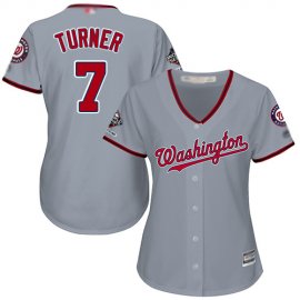 Washington Nationals #7 Trea Turner Grey Road 2019 World Series Champions Womens Stitched MLB Jersey
