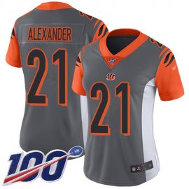 Nike Cincinnati Bengals #21 Mackensie Alexander Silver Womens Stitched NFL Limited Inverted Legend 100th Season Jersey