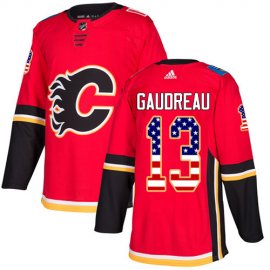 Adidas Calgary Flames #13 Johnny Gaudreau Red Home Authentic USA Flag Stitched NHL Jersey