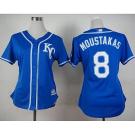 Kansas City Royals #8 Mike Moustakas Blue Alternate 2 Womens Stitched MLB Jersey