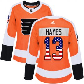 Adidas Philadelphia Flyers #13 Kevin Hayes Orange Home Authentic USA Flag Womens Stitched NHL Jersey