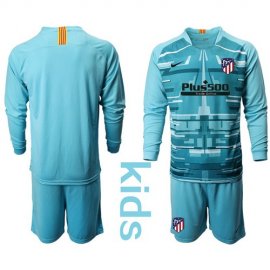 Atletico Madrid Blank Blue Goalkeeper Long Sleeves Kid Soccer Club Jersey