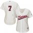 Minnesota Twins #7 Joe Mauer Cream Strip Alternate Womens Stitched MLB Jersey