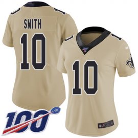 Nike New Orleans Saints #10 TreQuan Smith Gold Womens Stitched NFL Limited Inverted Legend 100th Season Jersey