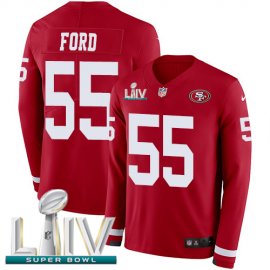 Nike San Francisco 49ers #55 Dee Ford Red Super Bowl LIV 2020 Team Color Youth Stitched NFL Limited Therma Long Sleeve Jersey