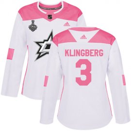 Adidas Dallas Stars #3 John Klingberg White/Pink Authentic Fashion Womens 2020 Stanley Cup Final Stitched NHL Jersey