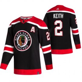 Chicago Blackhawks #2 Duncan Keith Black Mens Adidas 2020-21 Reverse Retro Alternate NHL Jersey