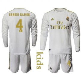 Real Madrid #4 Sergio Ramos Home Long Sleeves Kid Soccer Club Jersey